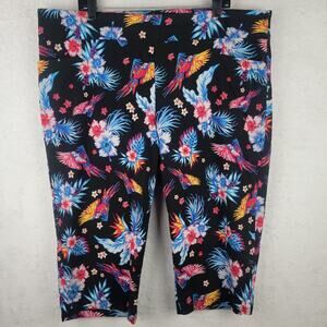 Tropical Hawaiian Capri Pull On Stretch Black Colorful Floral Sz 2X Resort Beach